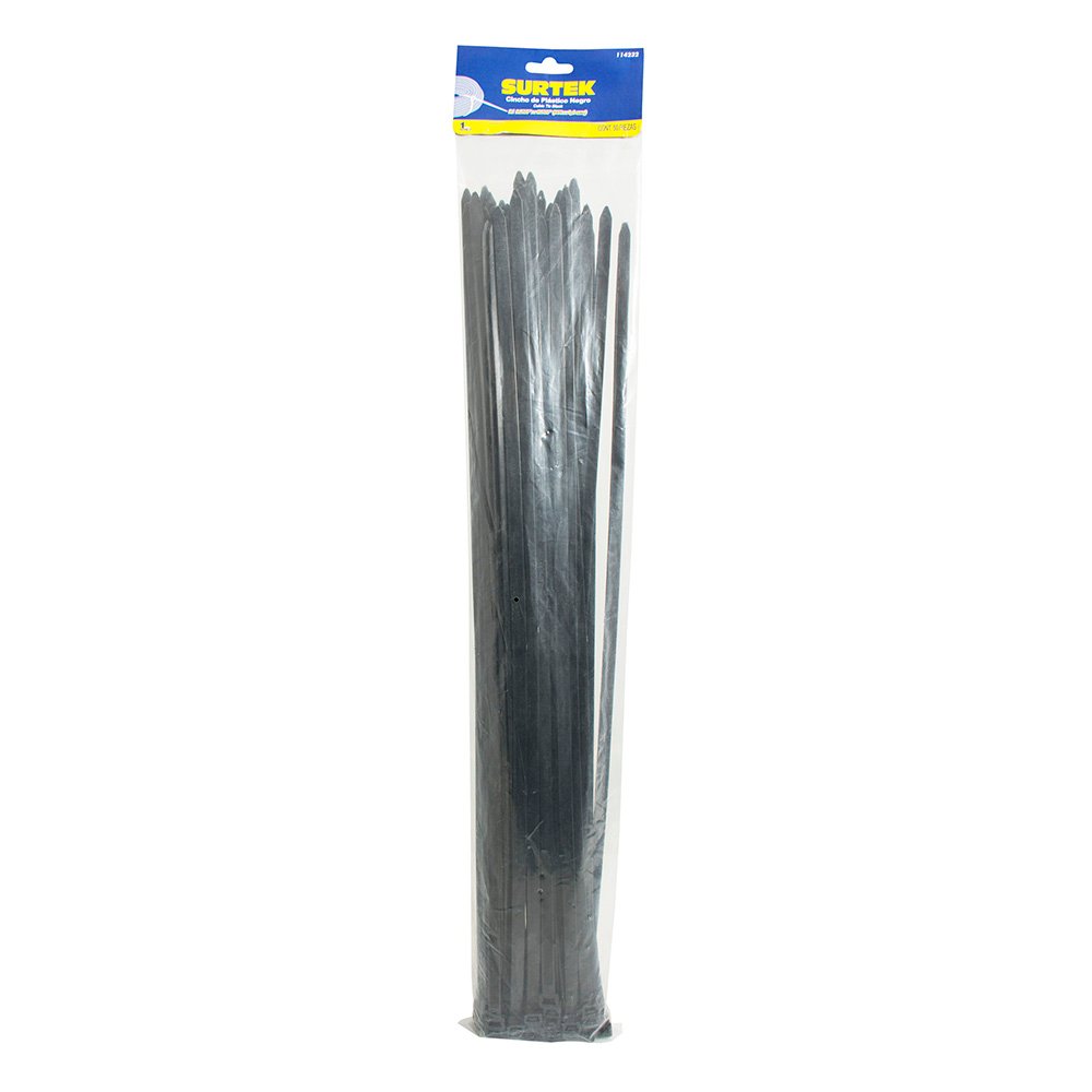 12 Pza Cinchos plásticos 203 x 3.6 mm, tensión 18 kg de 50 piezas, color negro Surtek