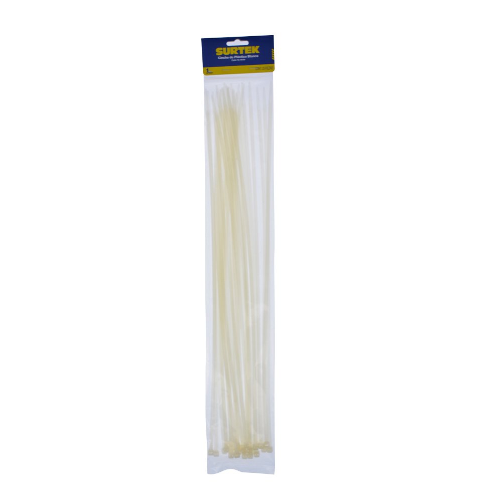 10 Pza Cinchos plásticos 500 x 4.8 mm, tensión 27 kg de 25 piezas, color blanco Surtek