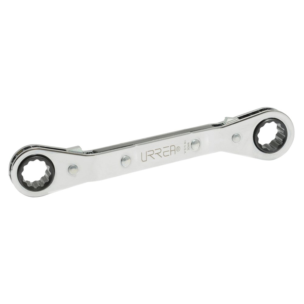 6 Pza Llave de estrías pulido espejo acodada de matraca en pulgadas, 12 puntas, 1/4" x 5/16" Urrea