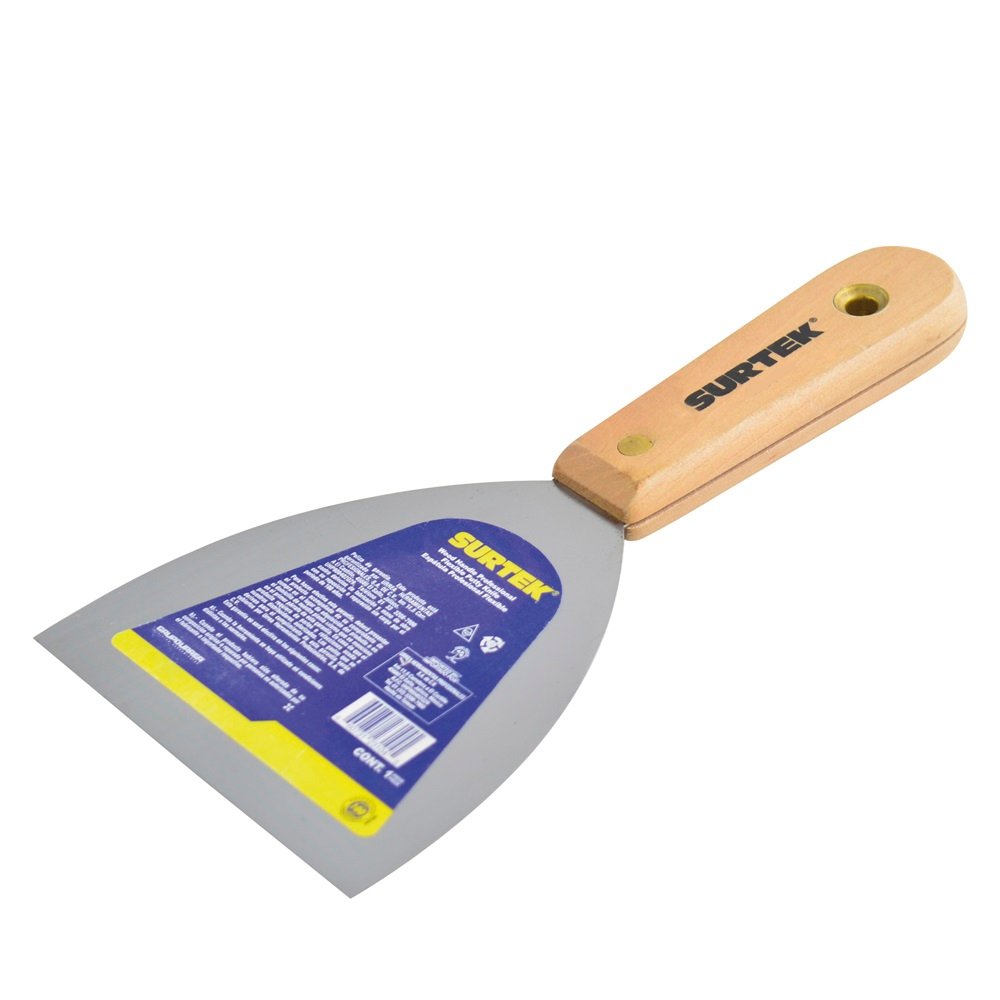 6 Pza Espátula flexible de acero de alto carbón con mango de madera 3" Surtek