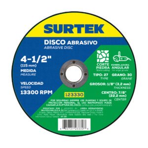 Disco abrasivo tipo 27 para piedra 4-1/2" x 1/8" Surtek