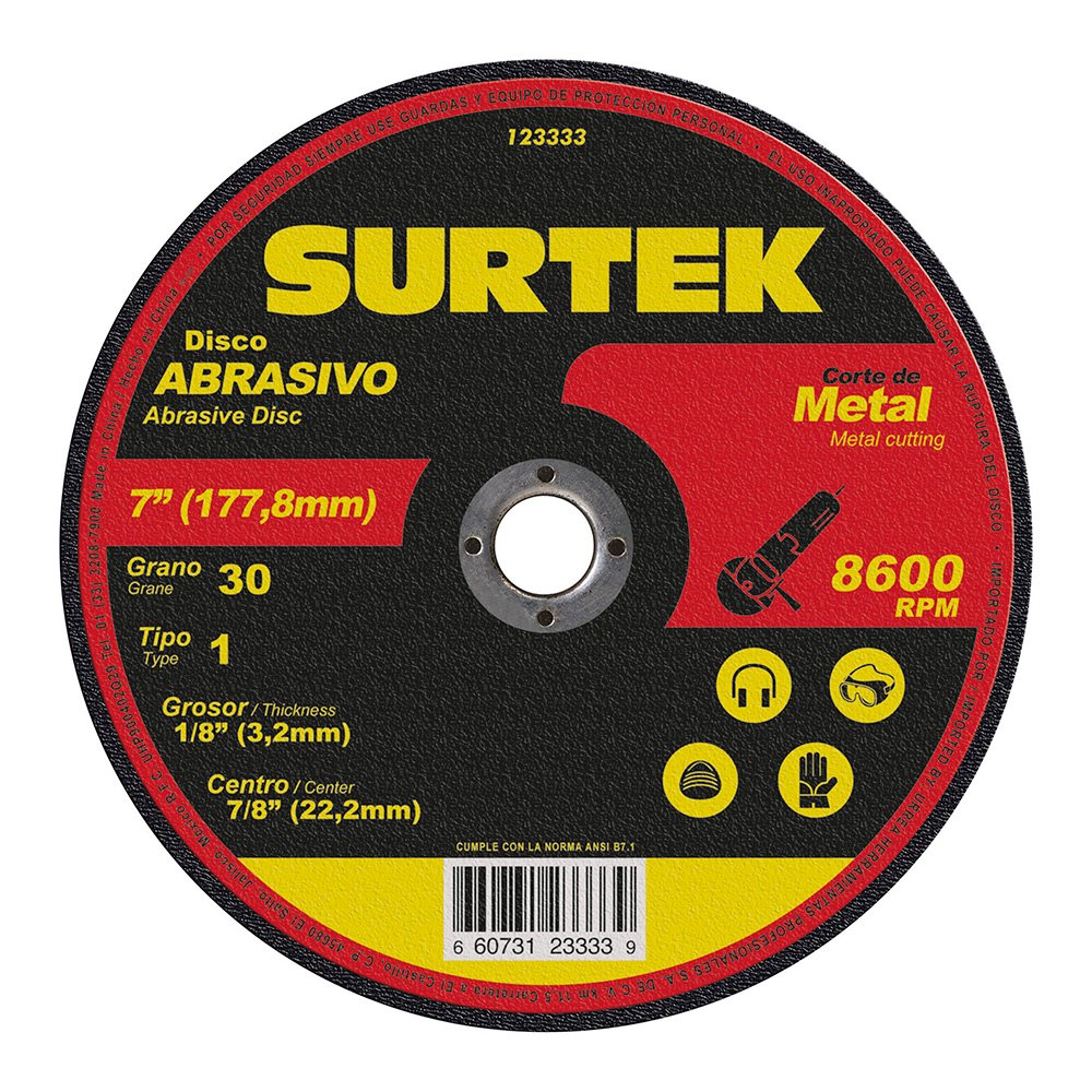 5 Pza Disco abrasivo tipo 1 para metal 7" x 1/8" Surtek