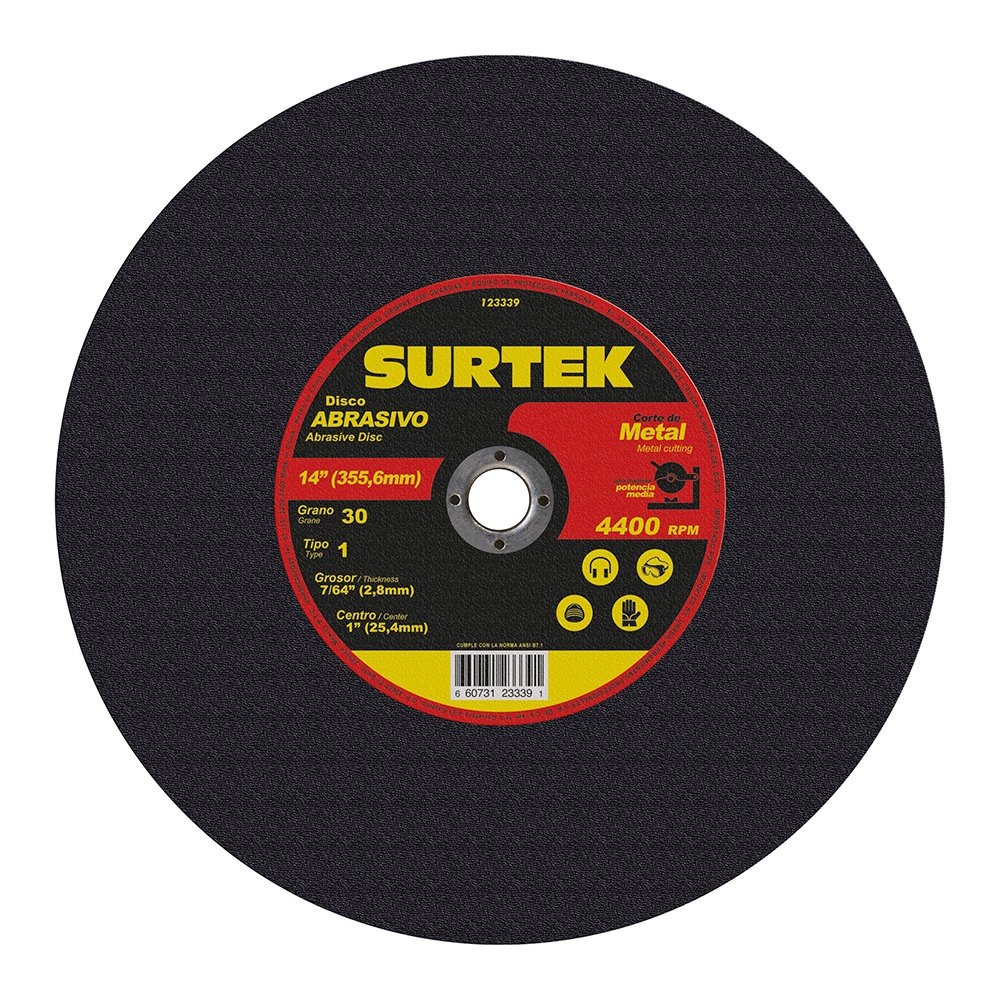5 Pza Disco abrasivo tipo 1 para metal 14" x 7/64" para máquina estacionaria Surtek