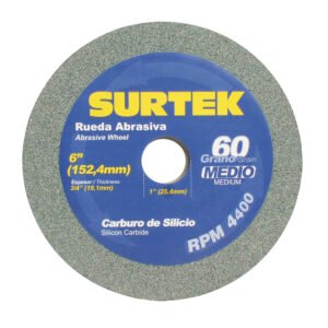 Rueda abrasiva de carburo de silicio verde grano 60, 6" x 3/4" Surtek