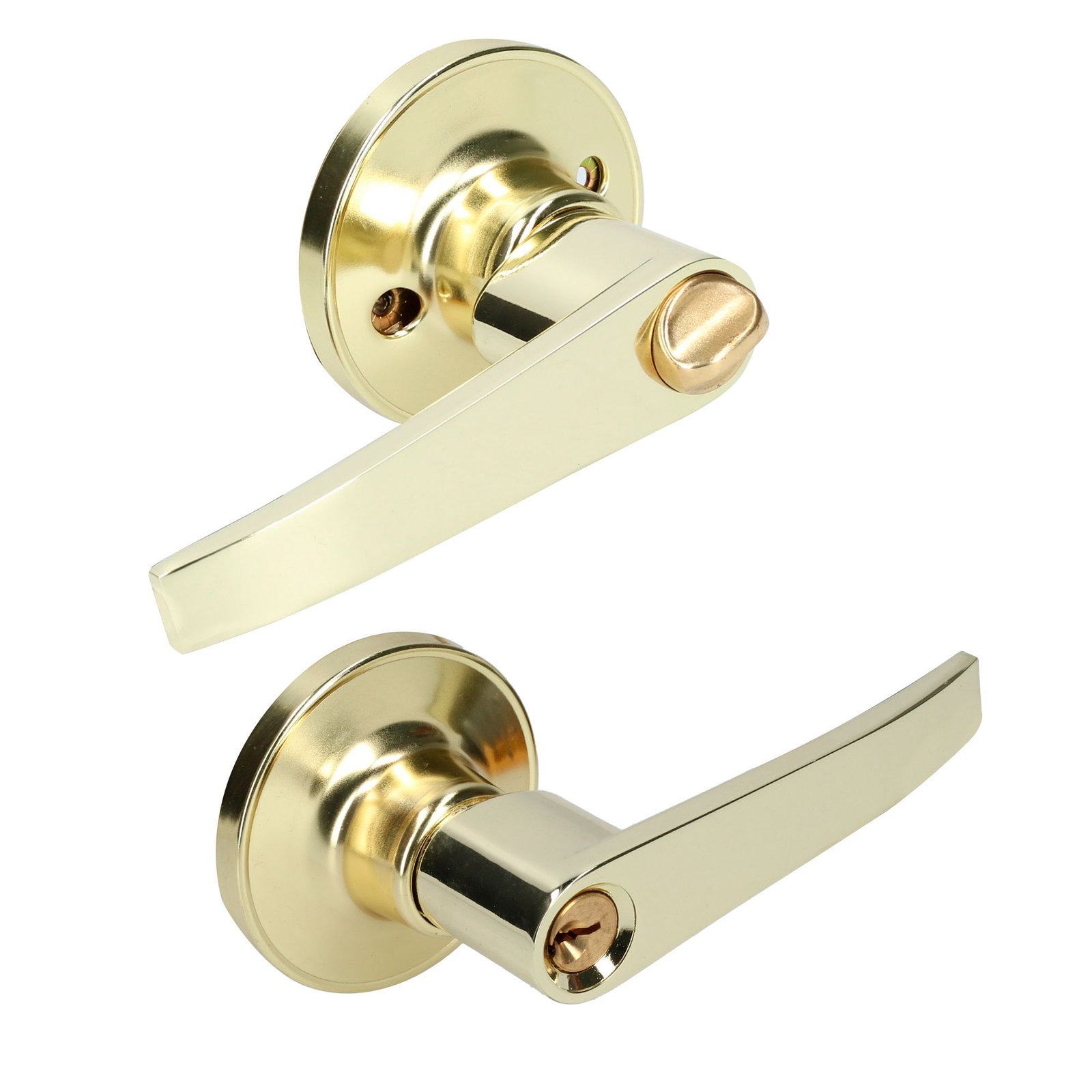 Manija tubular recta función entrada y recámara, latón brillante, llave estándar, blíster Lock