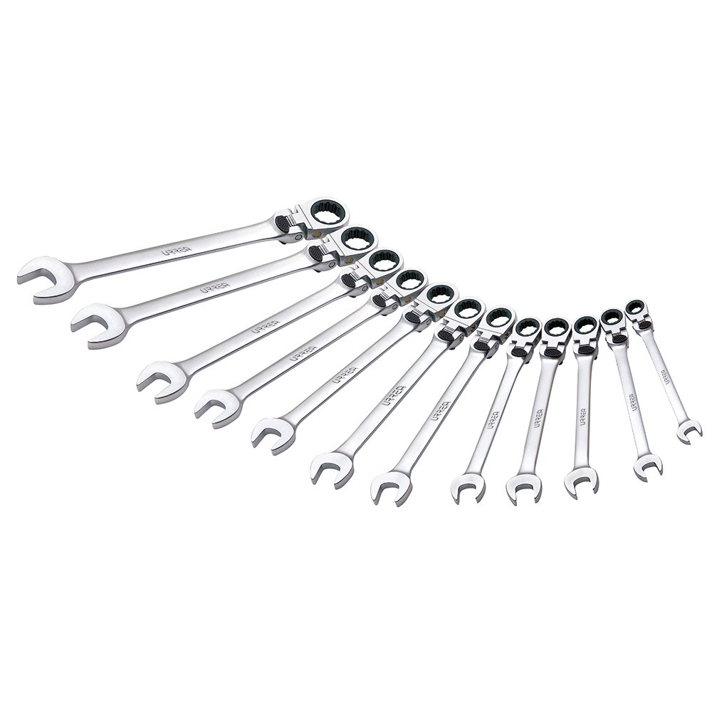 Juego de llaves combinadas pulido espejo flex de matraca spline mét,12 pz en caja plást Urrea
