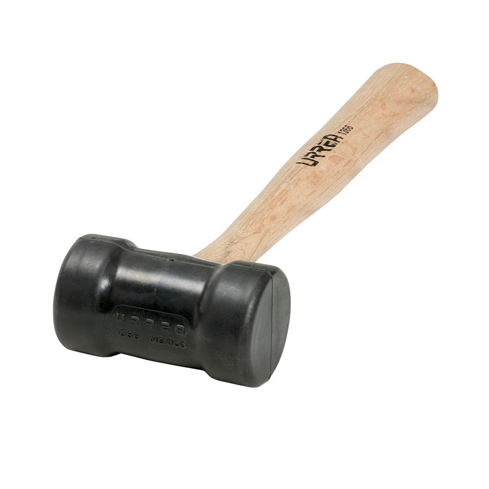 Mazo con cabeza de hule negro con mango de madera de encino de 14", 16 oz Urrea
