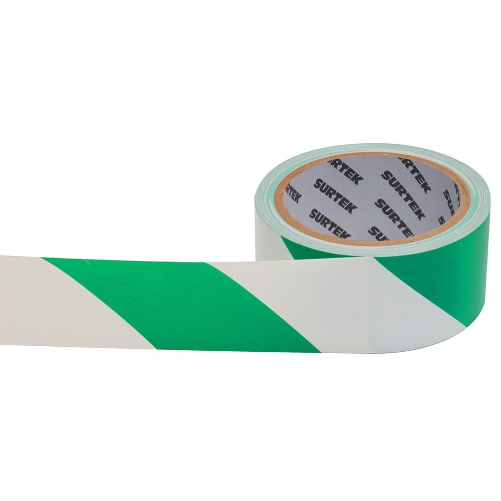6 Pza Cinta de señalización de adhesivo acrílico ancho 2" de 18 m, color blanco/verde Surtek
