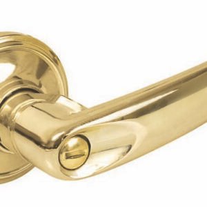 Manija tubular recta función baño, latón brillante, llave estándar, blíster Lock