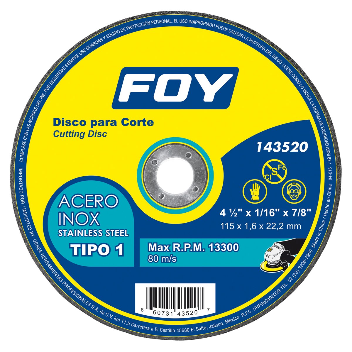 5 Pza Disco abrasivo tipo 1 para metal 7" x 2 mm Foy