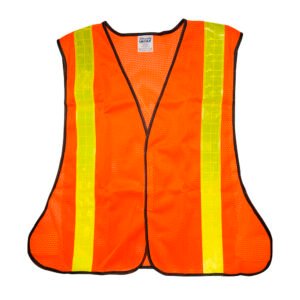 Chaleco de seguridad de malla de poliéster con cintas reflejantes prismáticas naranja unit Foy