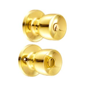 Pomo tubular copa recta función baño, latón brillante, llave estándar, blíster Lock
