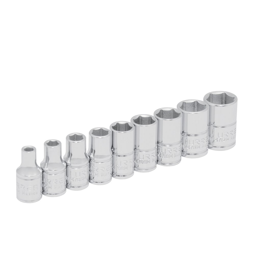 Juego de dados cuadro de 1/4", 6 puntas, métricos, 9 piezas Urrea