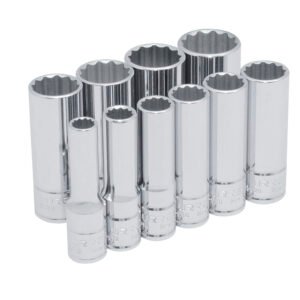Juego de dados largos cuadro de 3/8", 12 puntas, en pulgadas, 10 piezas Urrea