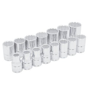 Juego de dados cuadro de 1/2", 12 puntas, métricos, 15 piezas Urrea