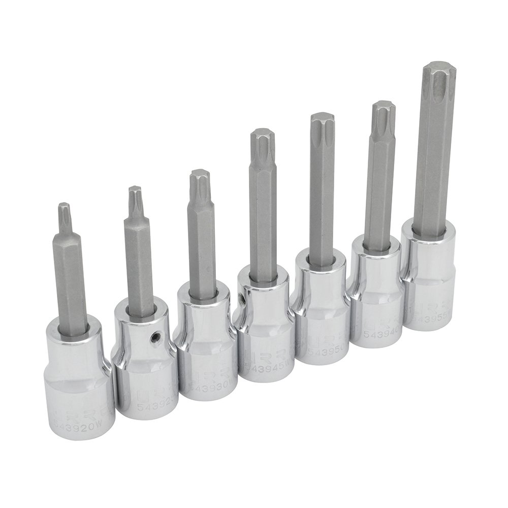 Juego de dados con punta torx cuadro de 1/2", en riel, 7 piezas Urrea