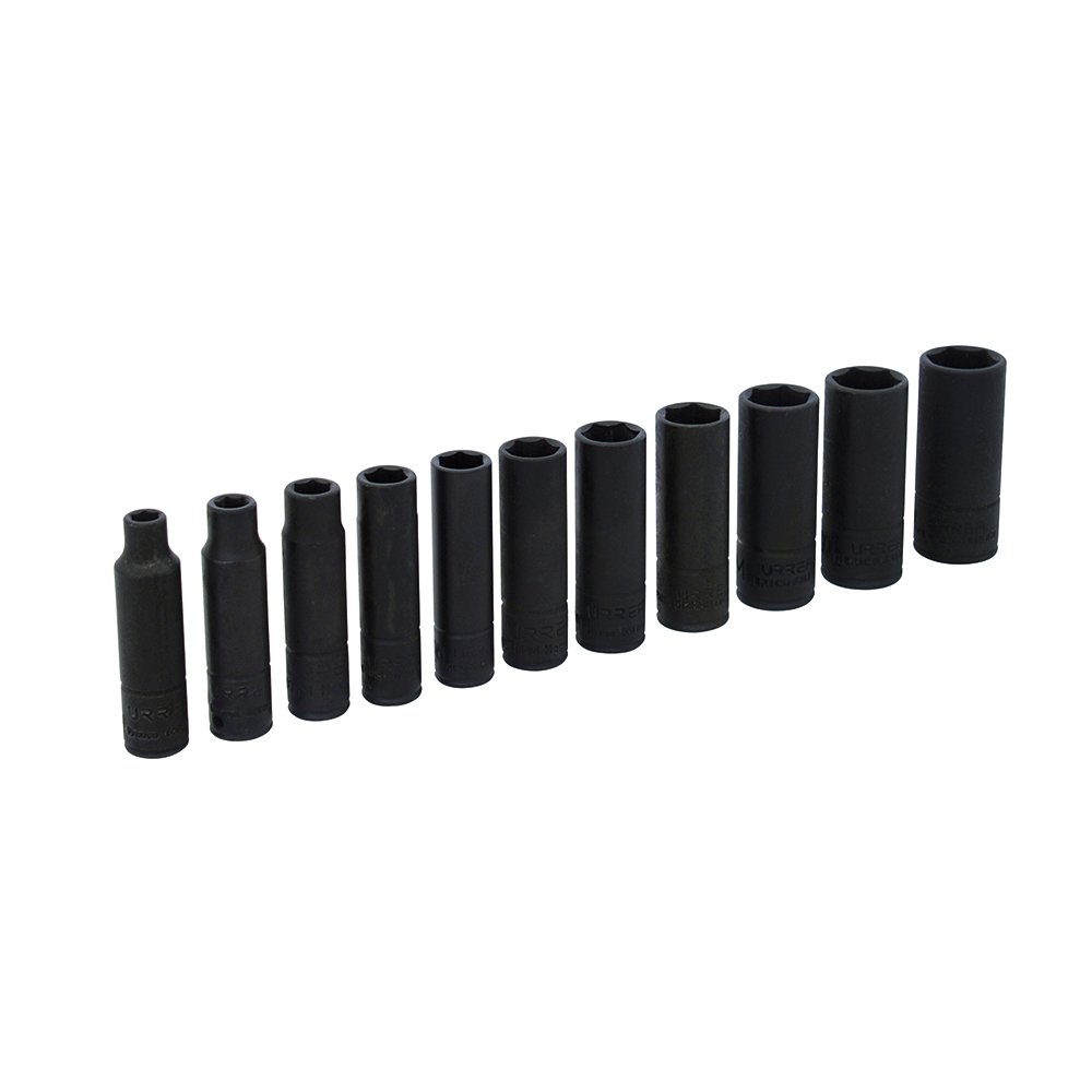Juego de dados largos de impacto cuadro de 1/4", 6 puntas, métricos, 11 piezas Urrea