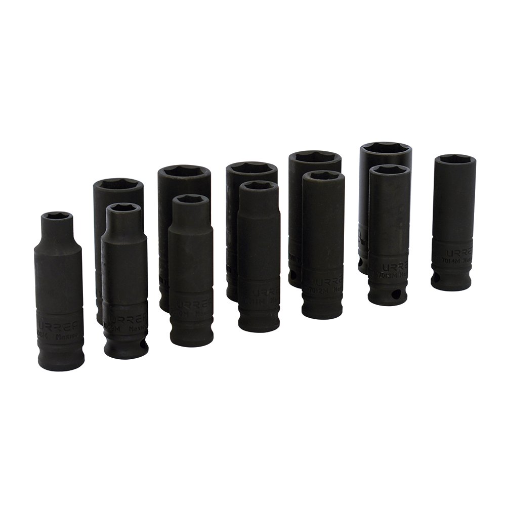 Juego de dados de impacto largos cuadro de 3/8", 6 puntas, métricos, 11 piezas Urrea