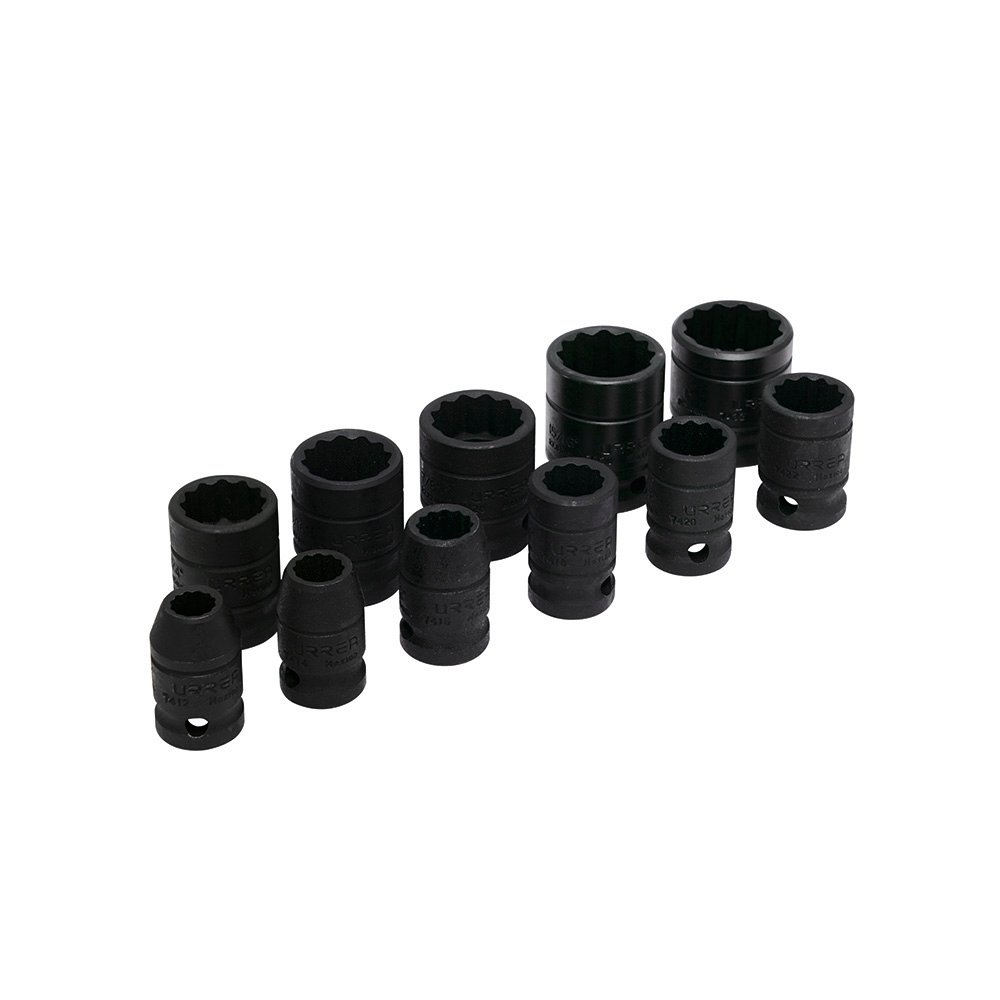 Juego de dados de impacto cuadro de 1/2", 12 puntas, en pulgadas, 11 piezas Urrea