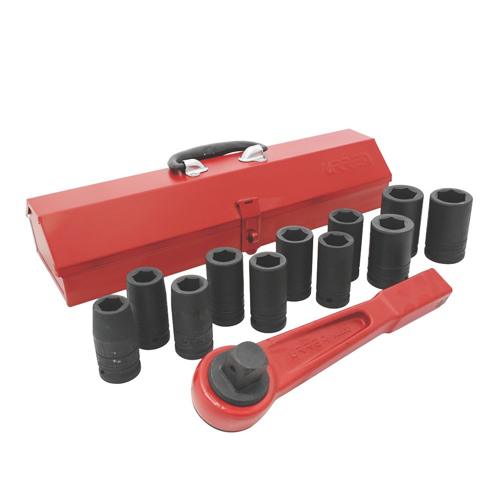 Juego de dados largos y accesorios de impacto cuadro de 3/4", métricos, 13 piezas Urrea