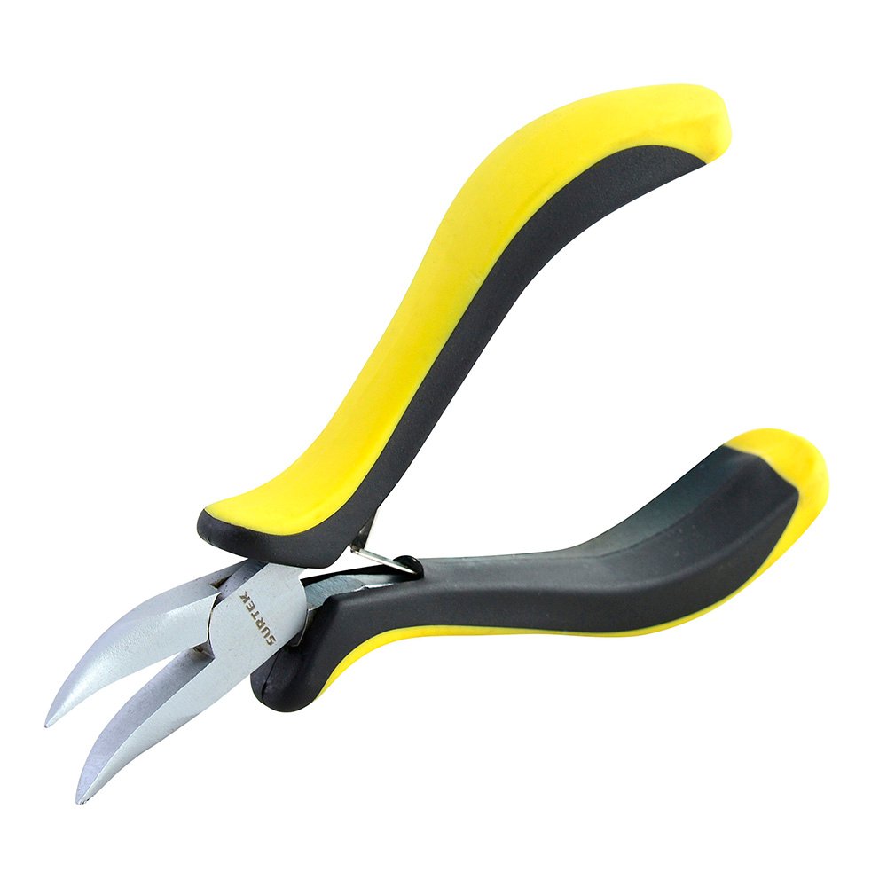12 Pza Mini pinza para electrónica con mango bimaterial de 4-3/4" punta curva Surtek