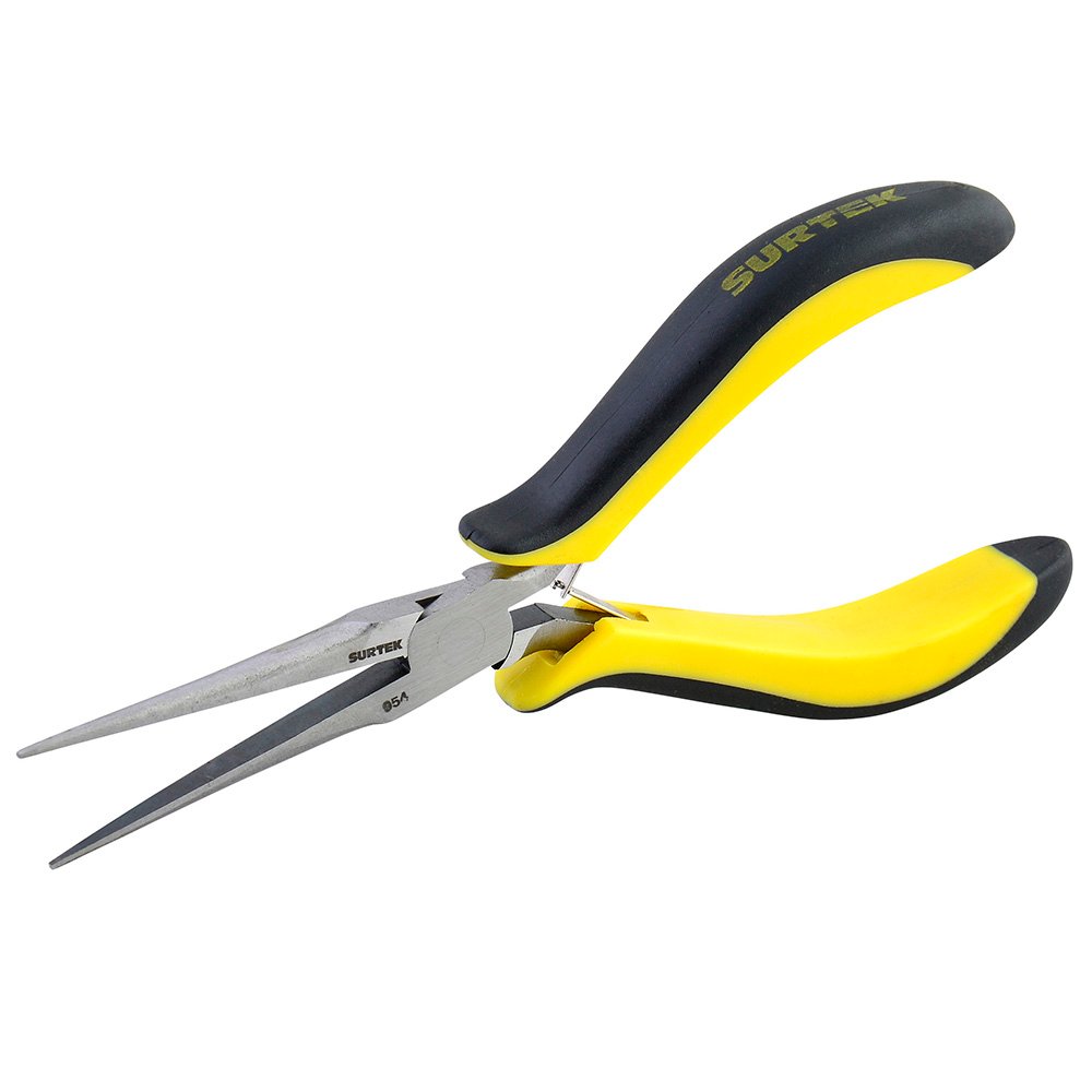 12 Pza Mini pinza para electrónica con mango bimaterial de 5-7/8" punta aguja Surtek