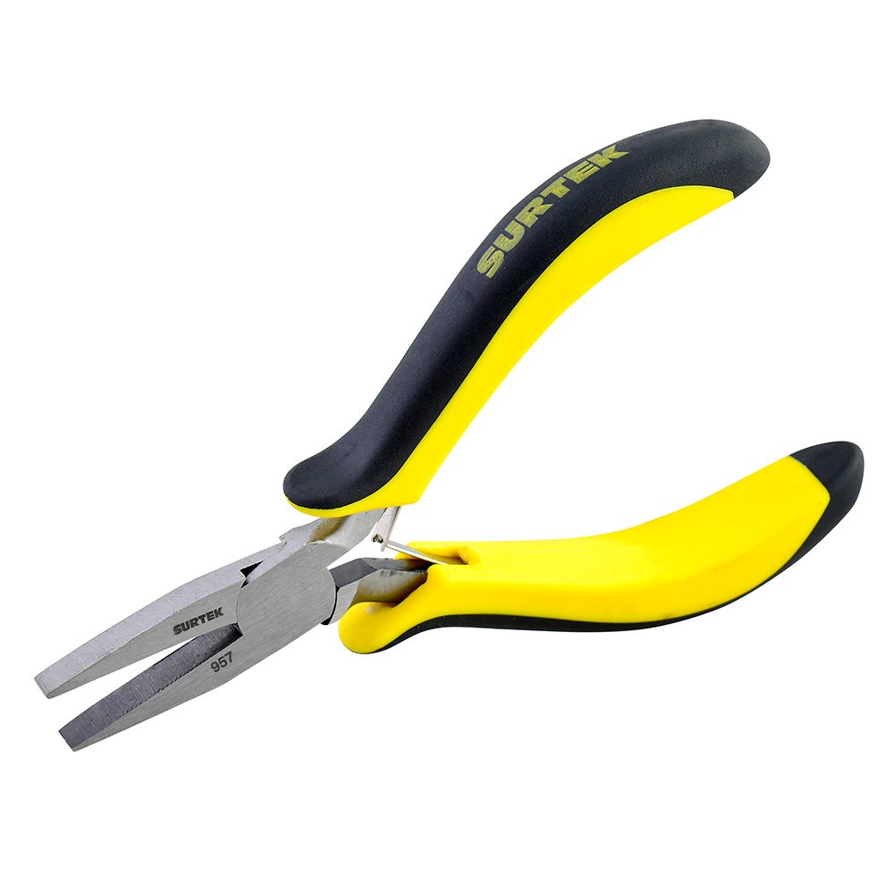 12 Pza Mini pinza para electrónica con mango bimaterial de 4-3/4" punta plana Surtek