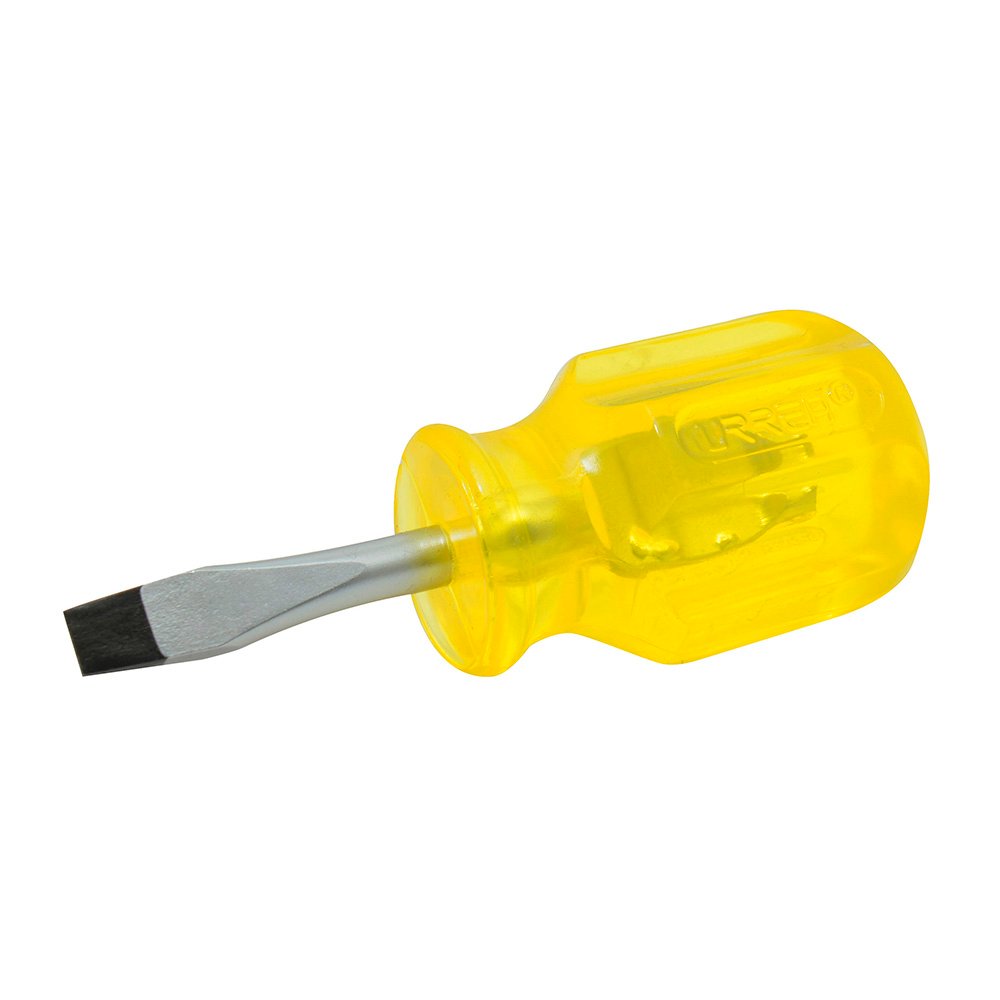 6 Pza Destornillador con mango ámbar, punta plana tipo trompo barra redonda 1/4" x 1-1/2" Urrea