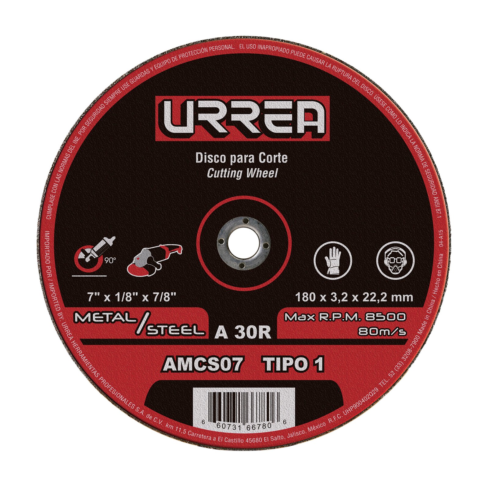 5 Pza Disco abrasivo tipo 1 para metal 7" x 1/8" Urrea