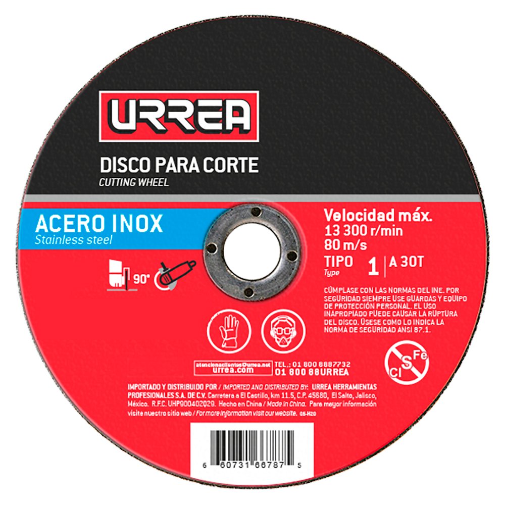 5 Pza Disco abrasivo tipo 27 para acero inoxidable 4-1/2" x 1/4" Urrea