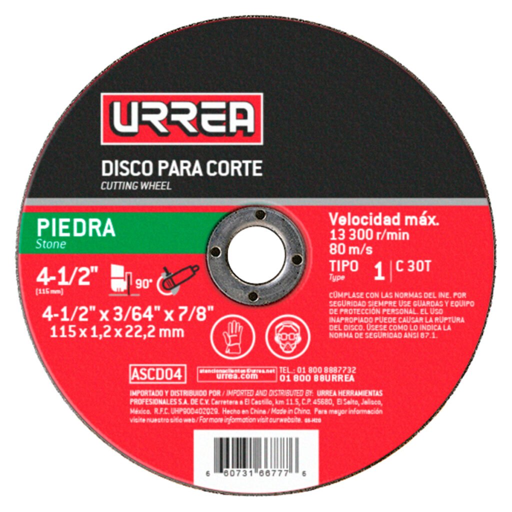 10 Pza Disco abrasivo tipo 1 para piedra 4-1/2" x 3/64" Urrea