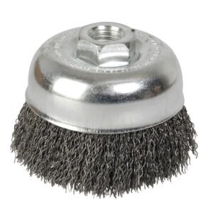 Carda copa ondulada alambre delgado 4" x 0.35 mm con rosca 5/8" Foy