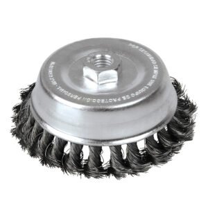 Carda copa trenzada alambre grueso 5" x 0.50 con rosca M14 Foy