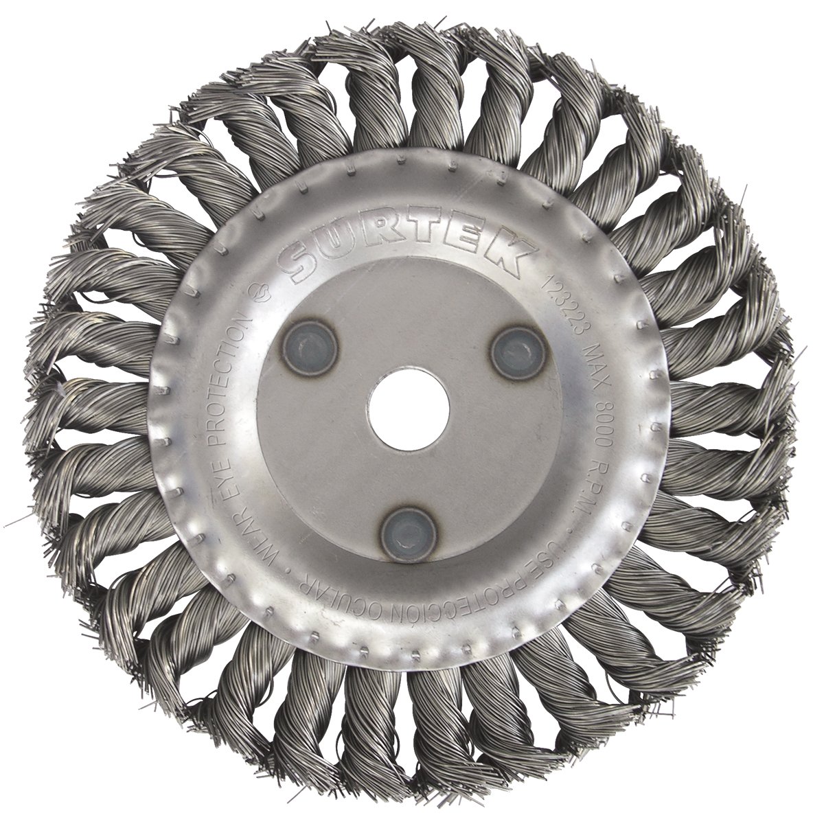 Carda circular trenzada alambre delgado 4" x 0.35 mm con rosca 5/8" Surtek