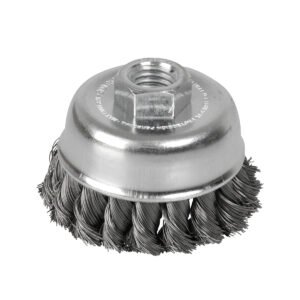Carda copa trenzada alambre delgado de acero inoxidable 3" x 0.35 mm con rosca M14 Surtek