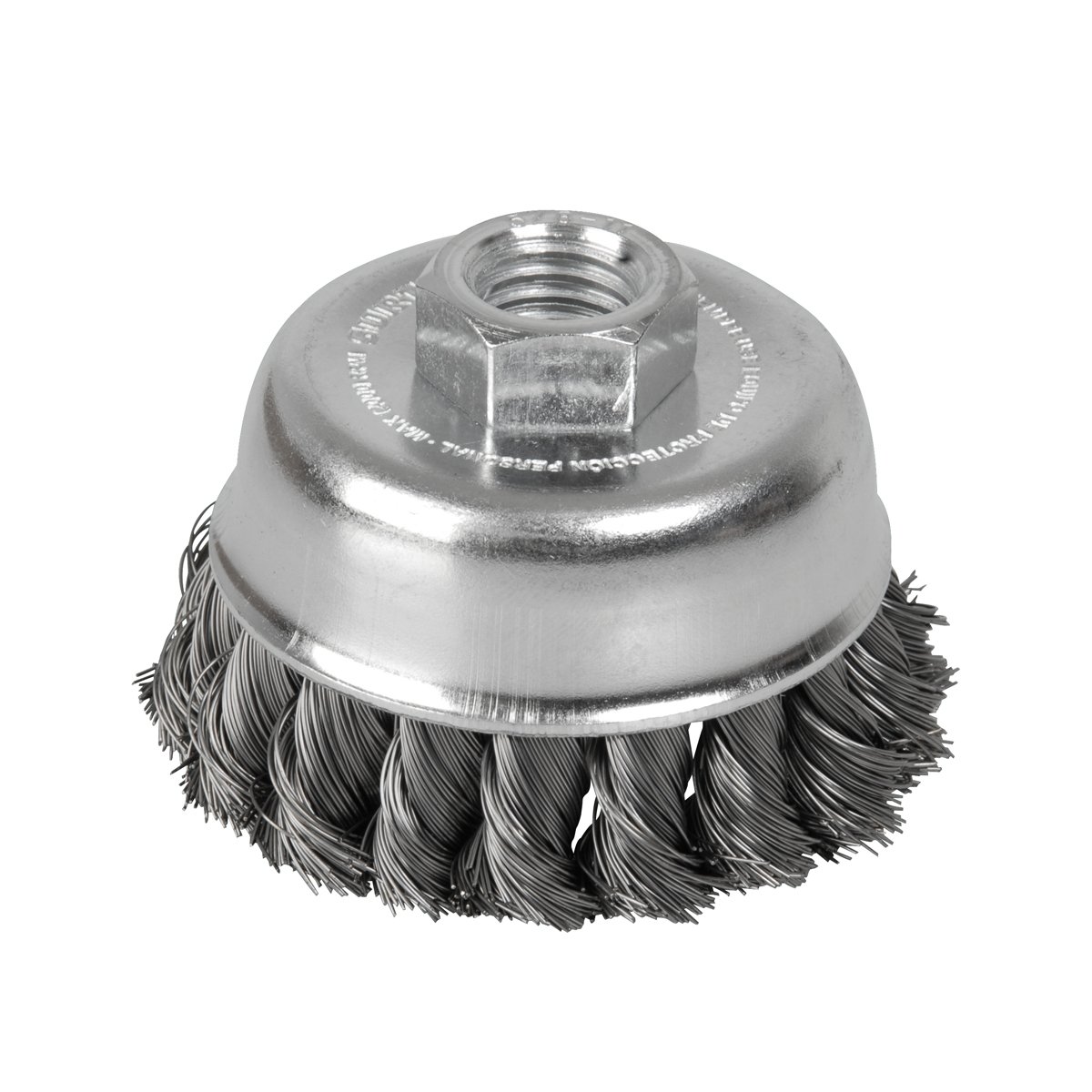 Carda copa trenzada alambre grueso de acero inoxidable 4" x 0.50 mm con rosca M14 Surtek