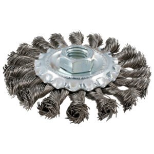 Carda circular ondulada alambre grueso acero inoxidable 4" x 0.30 mm con rosca 5/8" Surtek
