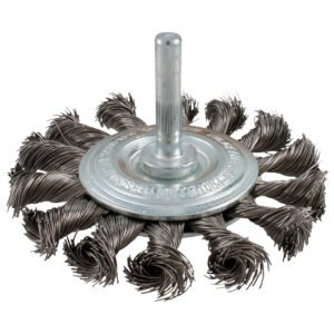 Carda circular trenzada alambre delgado de acero inoxidable 3" x 0.35 mm con zanco 1/4" Urrea