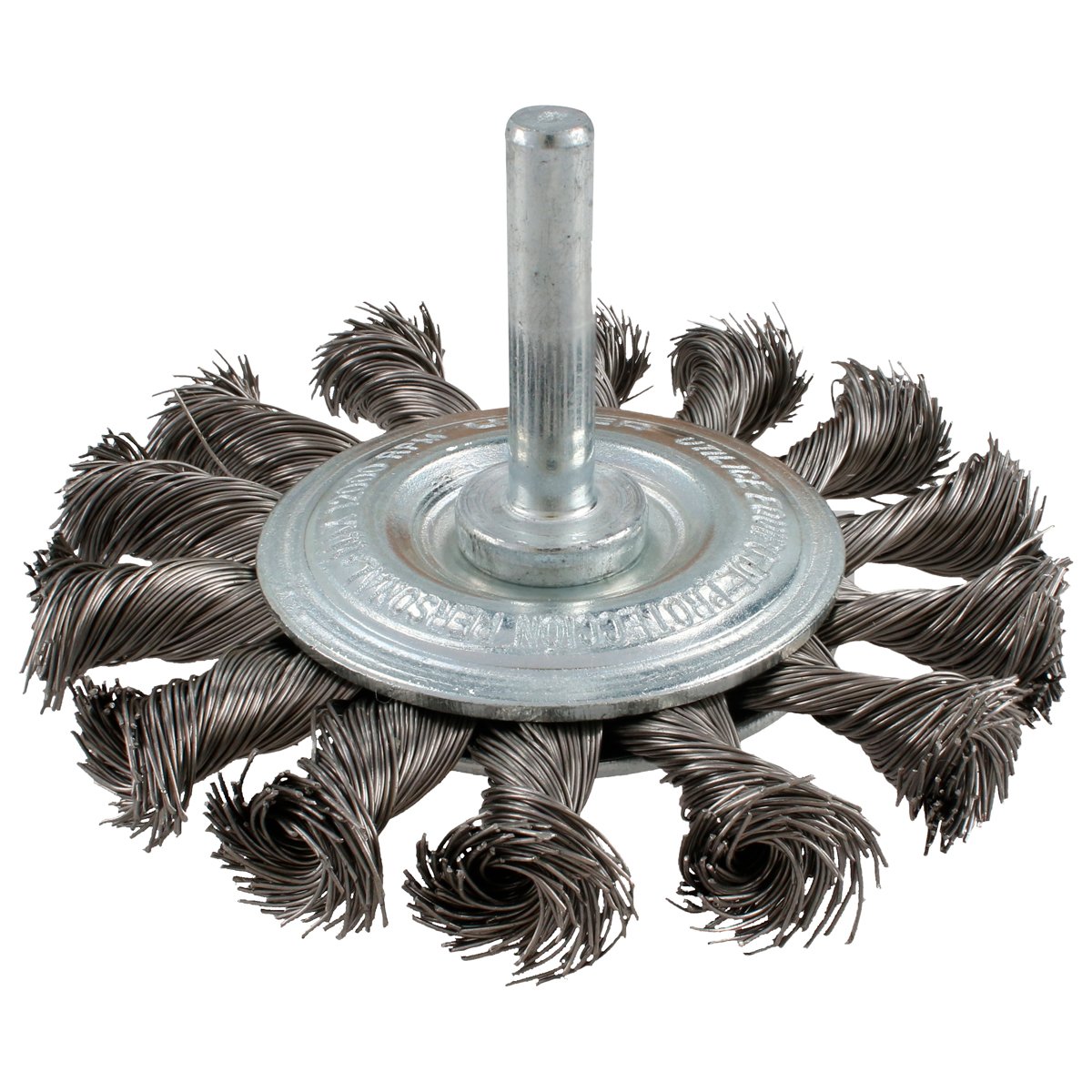 Carda circular trenzada alambre delgado de acero inoxidable 3" x 0.35 mm con zanco 1/4" Urrea