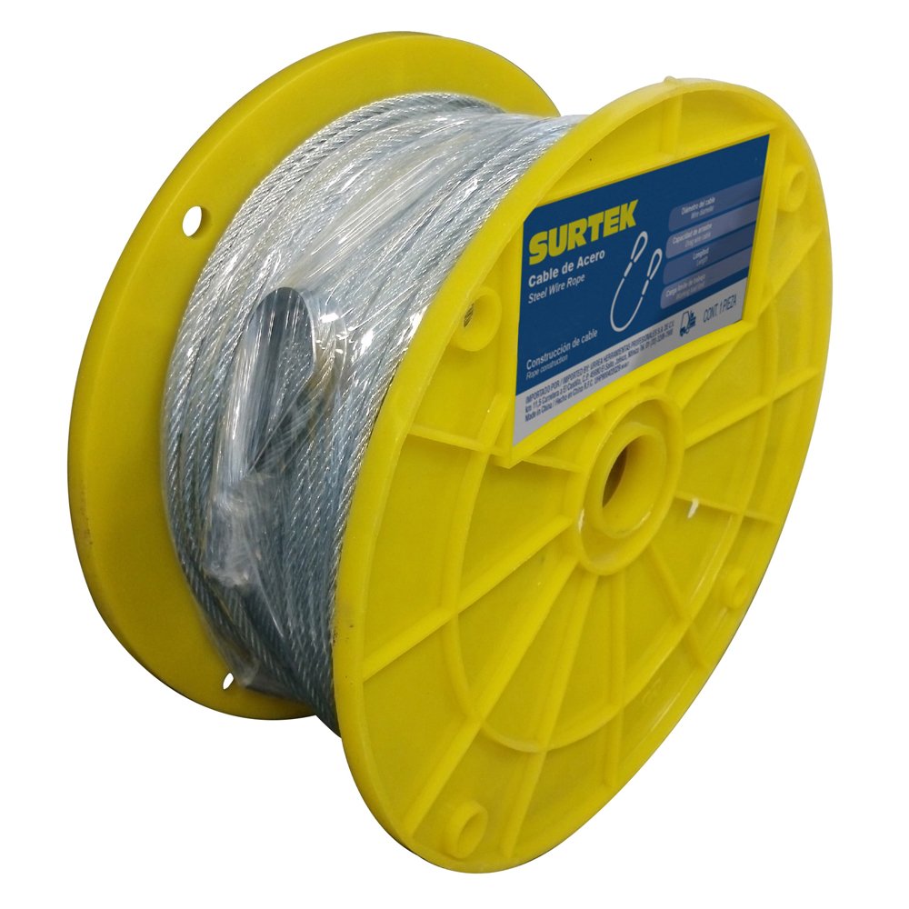 Cable de acero con guardacabo recubrimiento PVC negro 1/8" x 76 m construcción de 7 x 19 Surtek