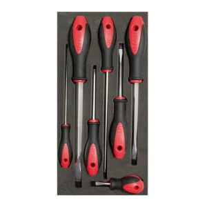 Juego de destornilladores con mango bimaterial punta plana 7 piezas, CH117-C Urrea