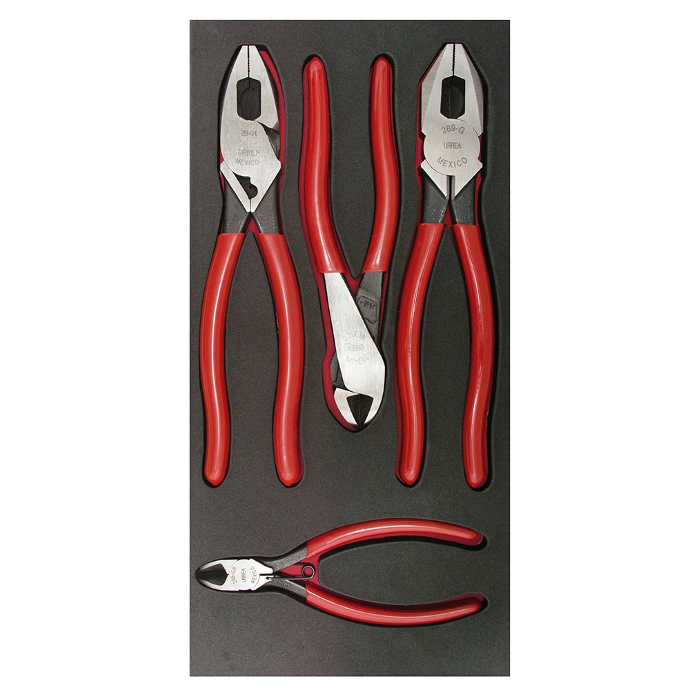 Juego de pinzas de electricista 4 piezas, charola CH126-C Urrea