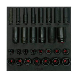 Juego de dados de impacto cortos y largos en pulgadas cuadro de 1/2" 29 piezas, CH218-C Urrea