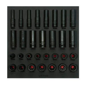 Juego de dados de impacto cortos y largos métricos cuadro de 1/2" 30 piezas, CH219-C Urrea