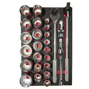 Juego de dados cortos y accesorios cuadro de 3/4" en pulgadas 27 piezas, CH301-C Urrea