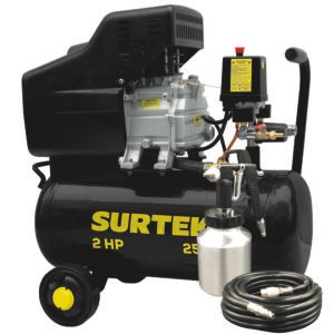 Compresor de aire eléctrico lubricado con pistola y manguera 25L, 2HP, 127V Surtek