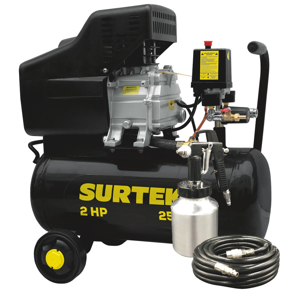 Compresor de aire eléctrico lubricado con pistola y manguera 25L, 2HP, 127V Surtek
