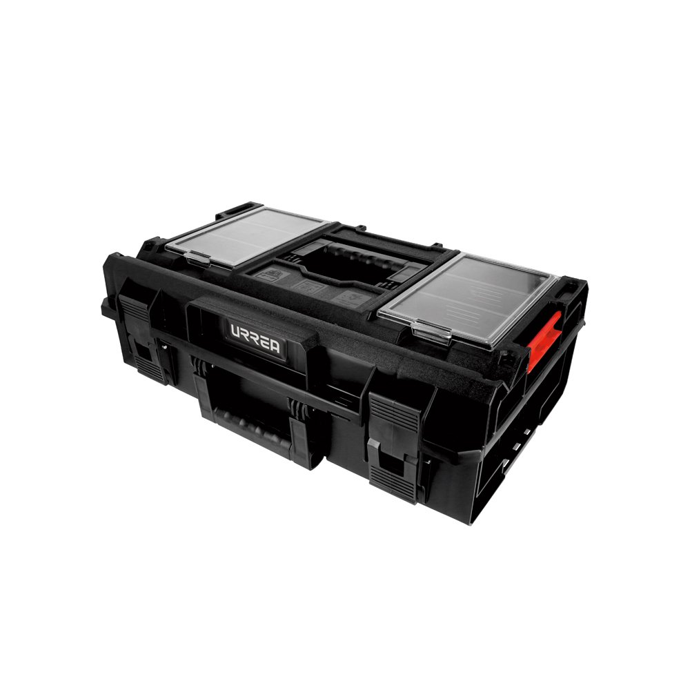 Caja portaherramientas plástica modular con compartimentos color negro 23" x 15" x 7" Urrea