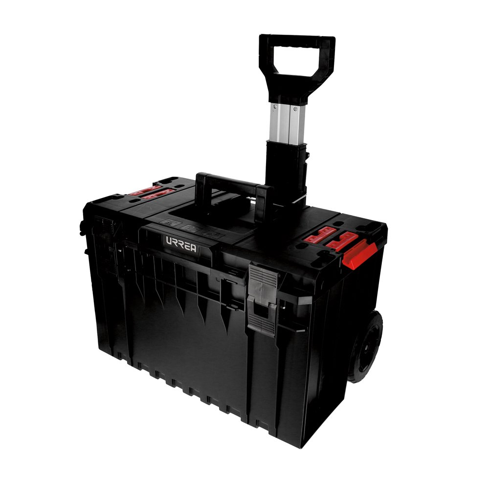 Caja portaherramientas plástica modular con compartimentos color negro 23" x 18" x 27" Urrea