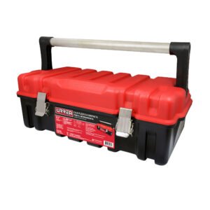Caja portaherramientas plástica con broches metálicos color negro tapa roja 21" x 11" x 7" Urrea